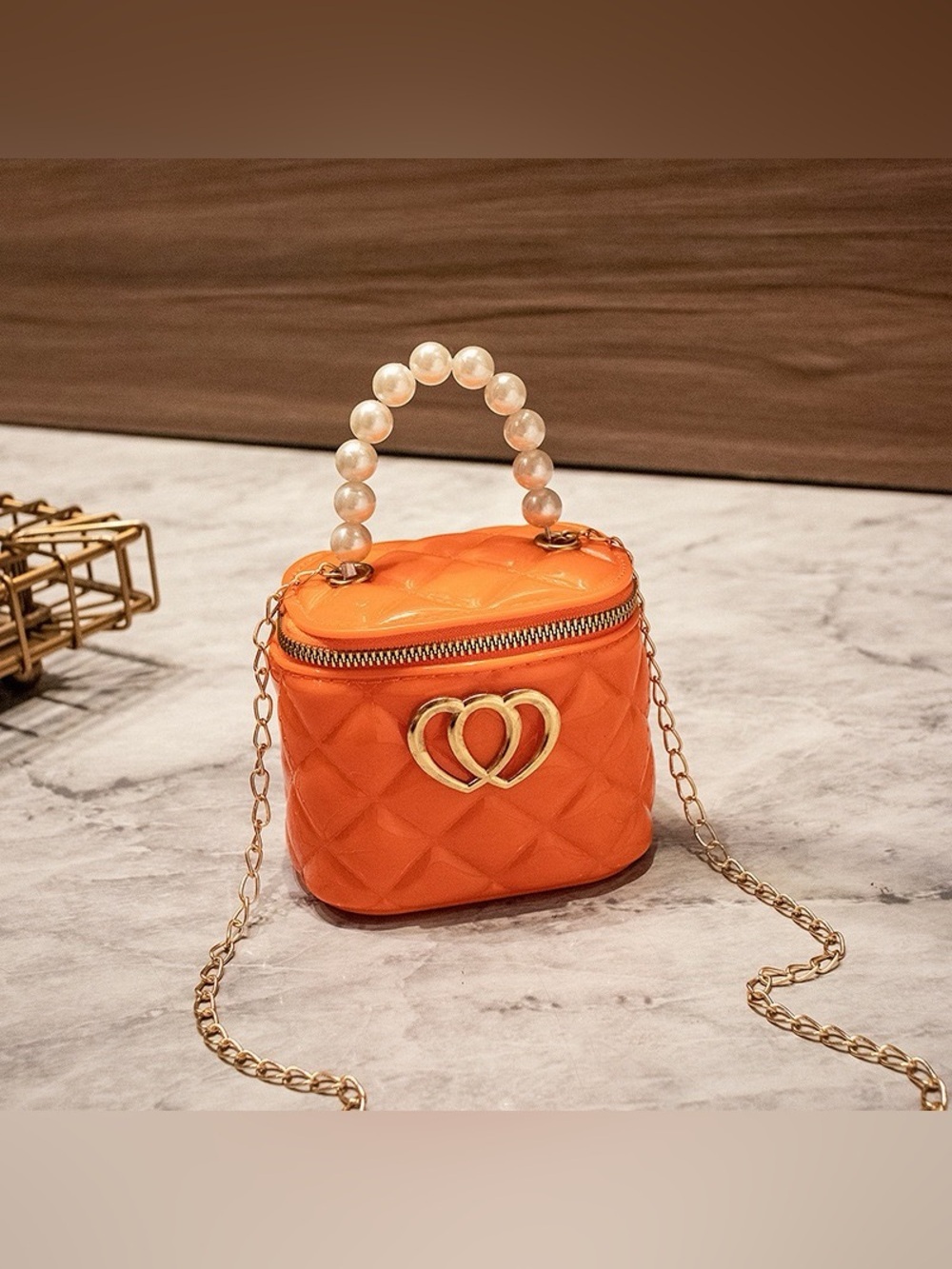 Orange Quilted Pearl-Handle Crossbody Bag - Women